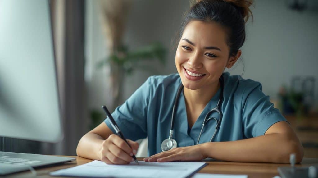 female nurse feel out job appliecation