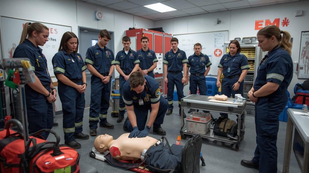 group of young people join a EMT training